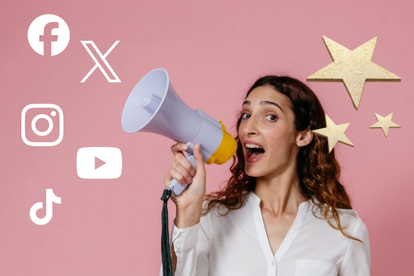 A woman shouts into a megaphone